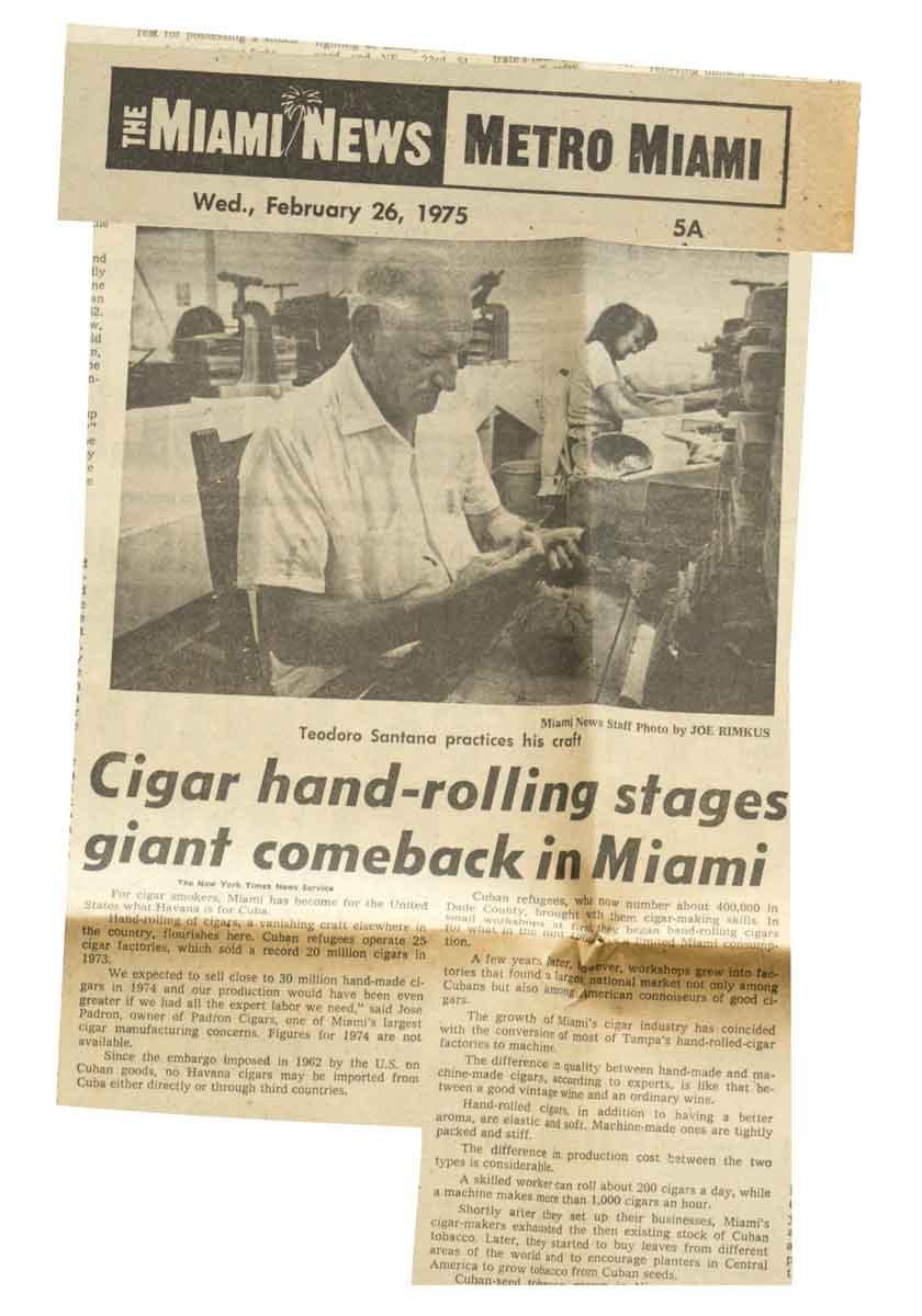 The making of Padrón Cigars in Miami 1975 - newspaper clipping