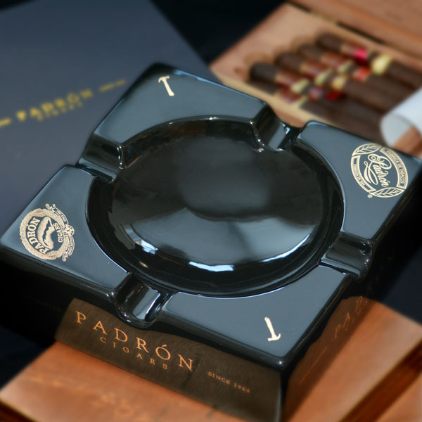 Padrón Ceramic Ashtray - Black with Gold Branding